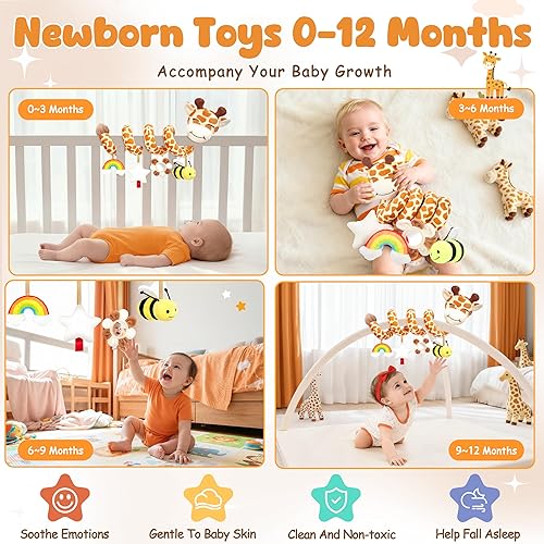 Miniatura 4 de Stuffed Asiento de coche en espiral para bebés de 6 a 12 meses, juguetes sensoriales de jirafa infantil, accesorios de cochecito colgante, regalos