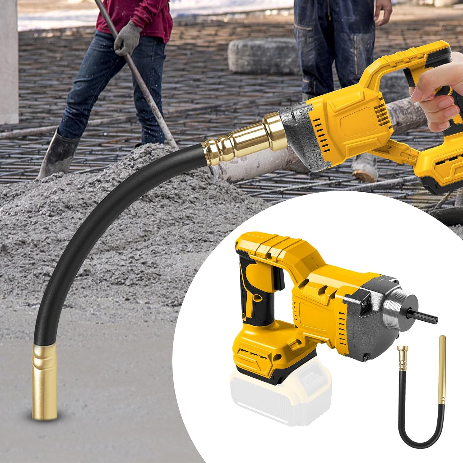 Cordless Concrete Vibrating Tool for Dewalt 20V Battery, 600W Brushless Concrete Vibrator with 6000 RPM, 3.6ft Flexible Shaft, Handheld Bubble Remover for Concrete Projects (No Battery)