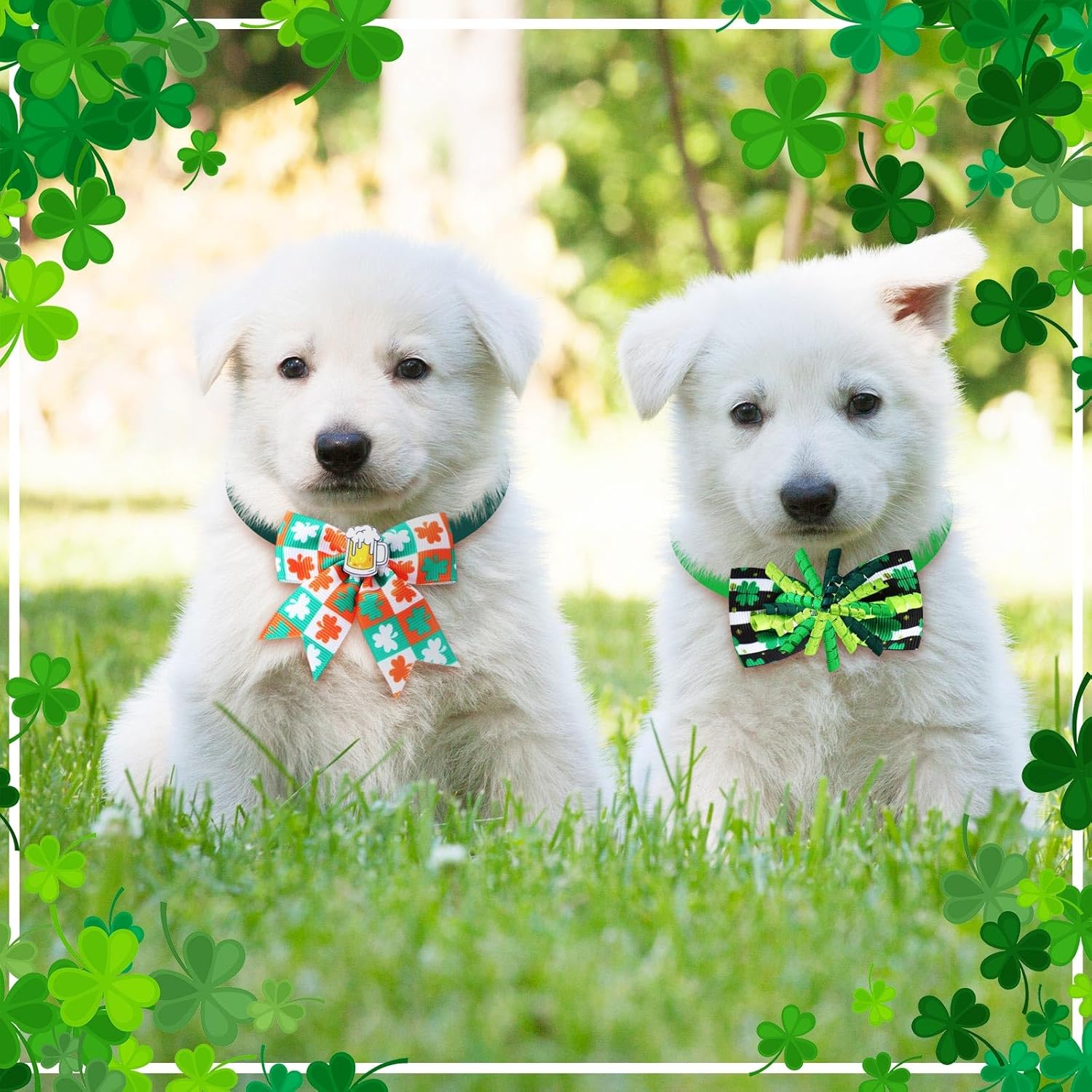 Huhumy 50 Pcs St. Patrick's Day Dog Bow Ties St. Patrick's Day Dog Collars Bulk Green Irish Pet Collar Neckties for Small Medium Pet Cat Outfit Accessories Party Supplies