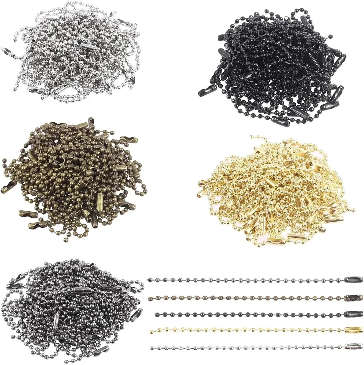 Ball chain, 200pcs Ball Bead Chains Fits Key Chain Connector for DIY Jewelry Making 12CM for(Sliver)