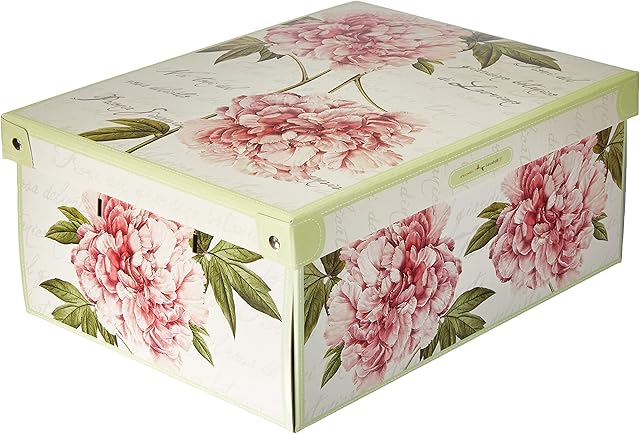 Kanguru Collection Midi Peonie Decorative Storage Box with Handles and Lid, MEDIUM