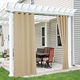 RYB HOME 2 Panels Outdoor Curtains for Patio - Waterproof Blackout Insulated Curtains for Outside Porch Pool Deck Pergola Sliding Doors Room Divider, 52 inches Wide by 108 inches Long, Biscotti Beige