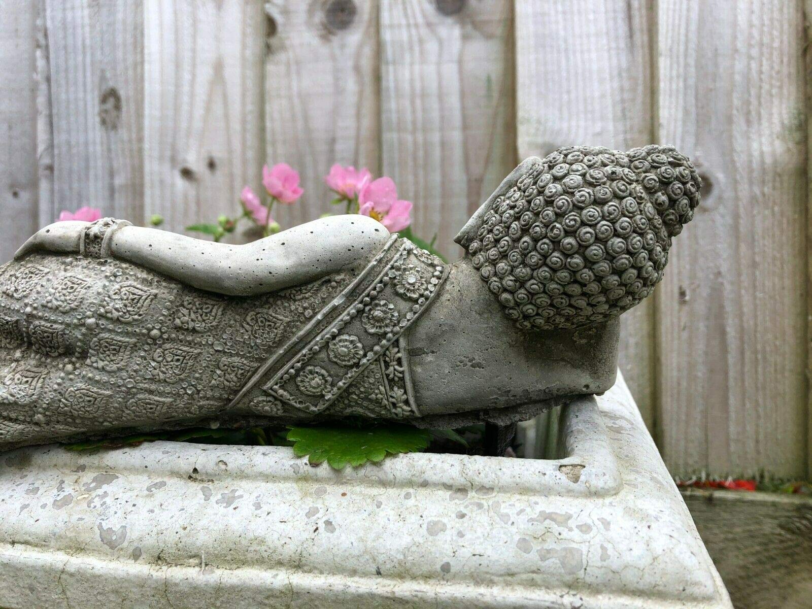 Statua Buddha In Pietra Per Giardino - Ornamento Orientale Posa Felice