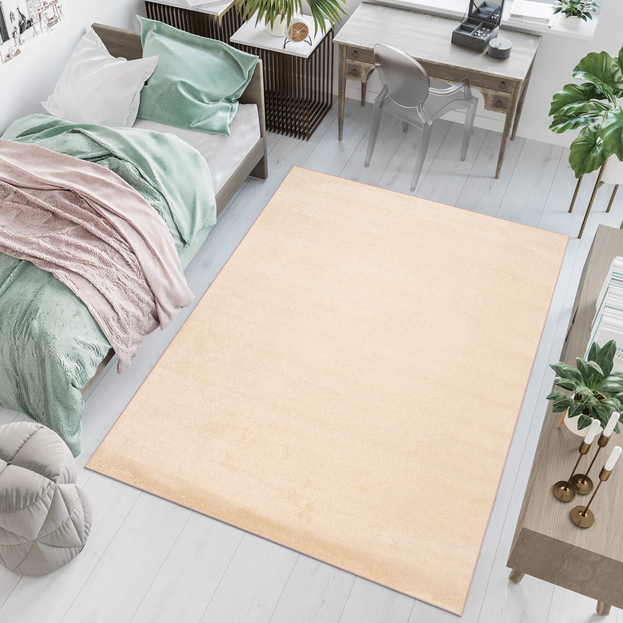 Tapiso Florida dywan z krótkim włosiem, do sypialni, salonu, pokoju dziecięcego, pokoju młodzieżowego, beżowy, jednokolorowy, nowoczesny design, ÖKOTEX 200 x 290 cm