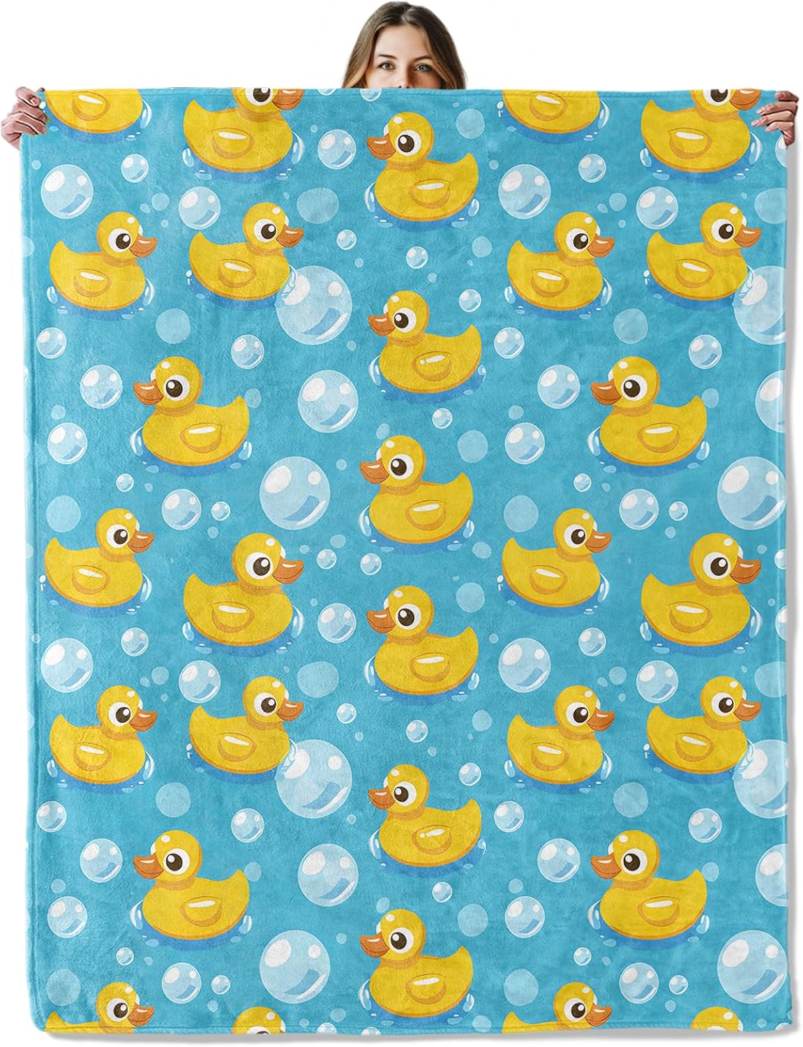 Rubber Duck Throw Blanket for Girls Boys Kids Adults, 50x60 in, Cozy Flannel Blanket for Bedroom, Camping, Couch, Room Decor, Fuzzy Warm Soft Gifts