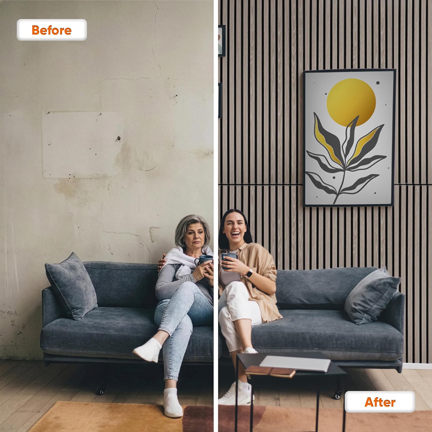 IZODEKOR Self-Adhesive Wall Panels, Acoustic Wood Panels, 3D Peel and Stick Wall Panels for Sound Insulation, 47.24" × 23.62" × 0.83", Living Room Wall Decor, 4-Pack – 2.88 m² / 21.16 lb, Light