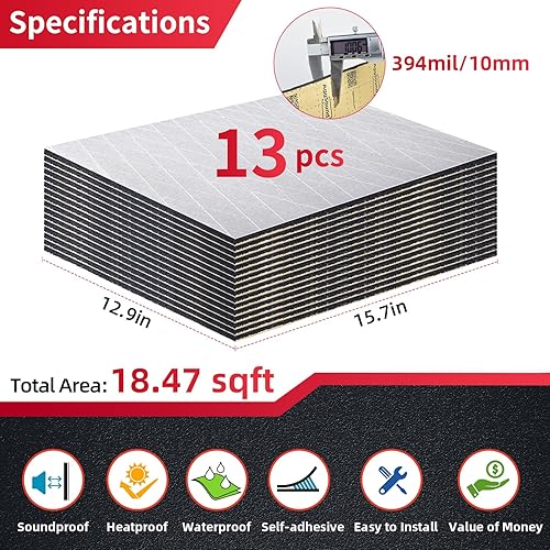 Miniatura 24 de Rollo de aislamiento de automóvil con acabado de papel de aluminio de 6.181 in (0.157 in) y 18 pies cuadrados - Amortiguador de sonido automotriz