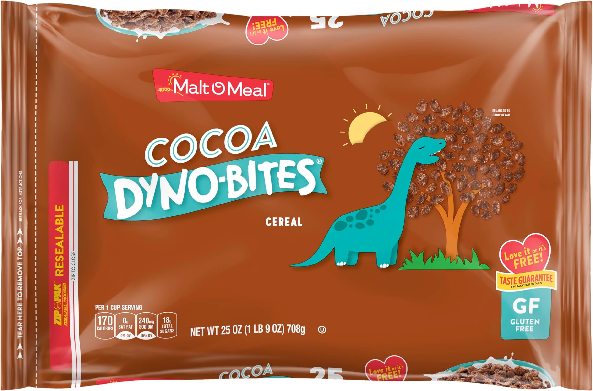 Cocoa Dyno Bites Gluten Free Breakfast Cereal, Crispy Rice Puffs for Family, 25 OZ Resealable Bag