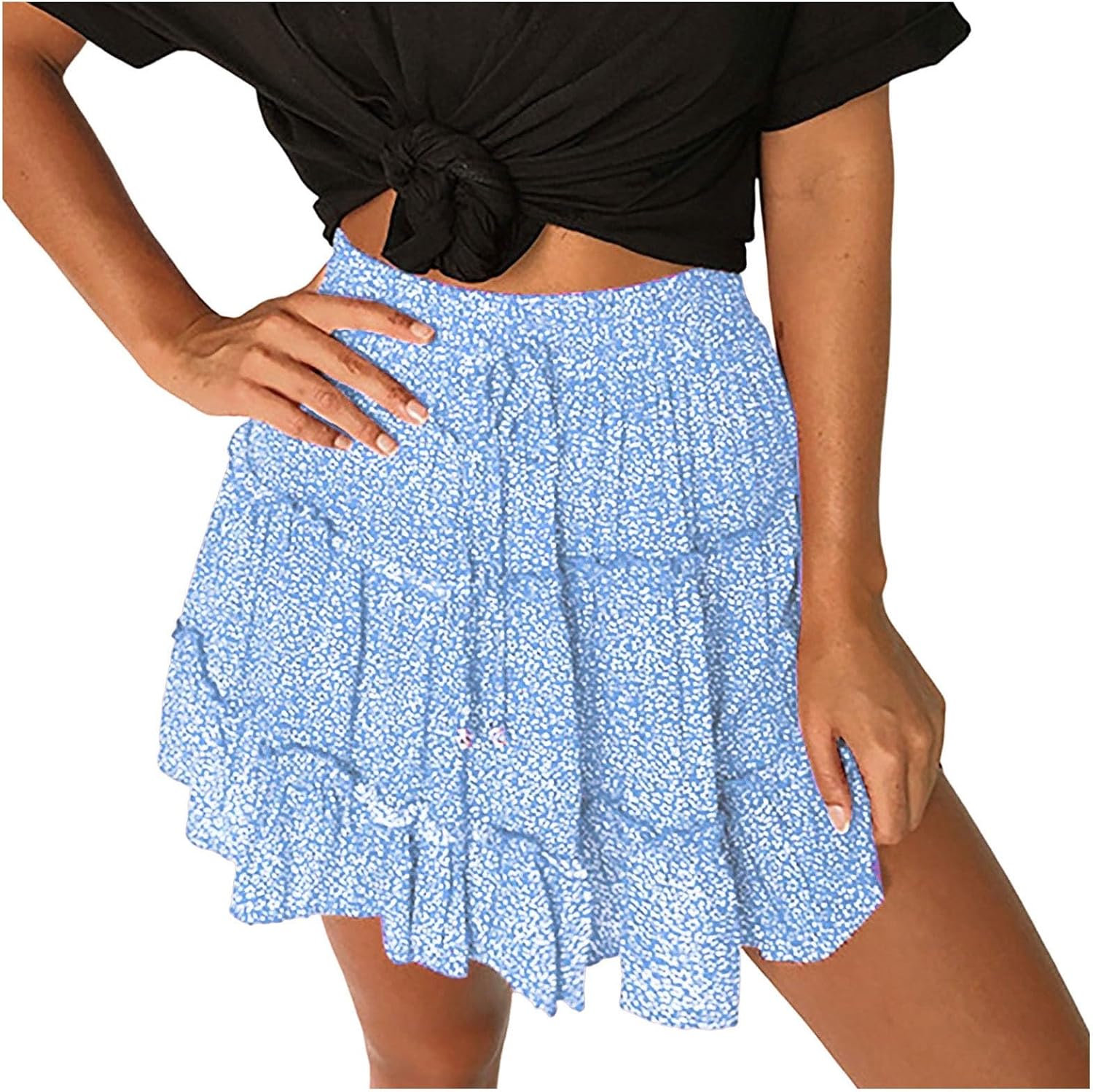 Women's Cute High Ruffle Skirt Floral Print Swing Beach Mini Skirt