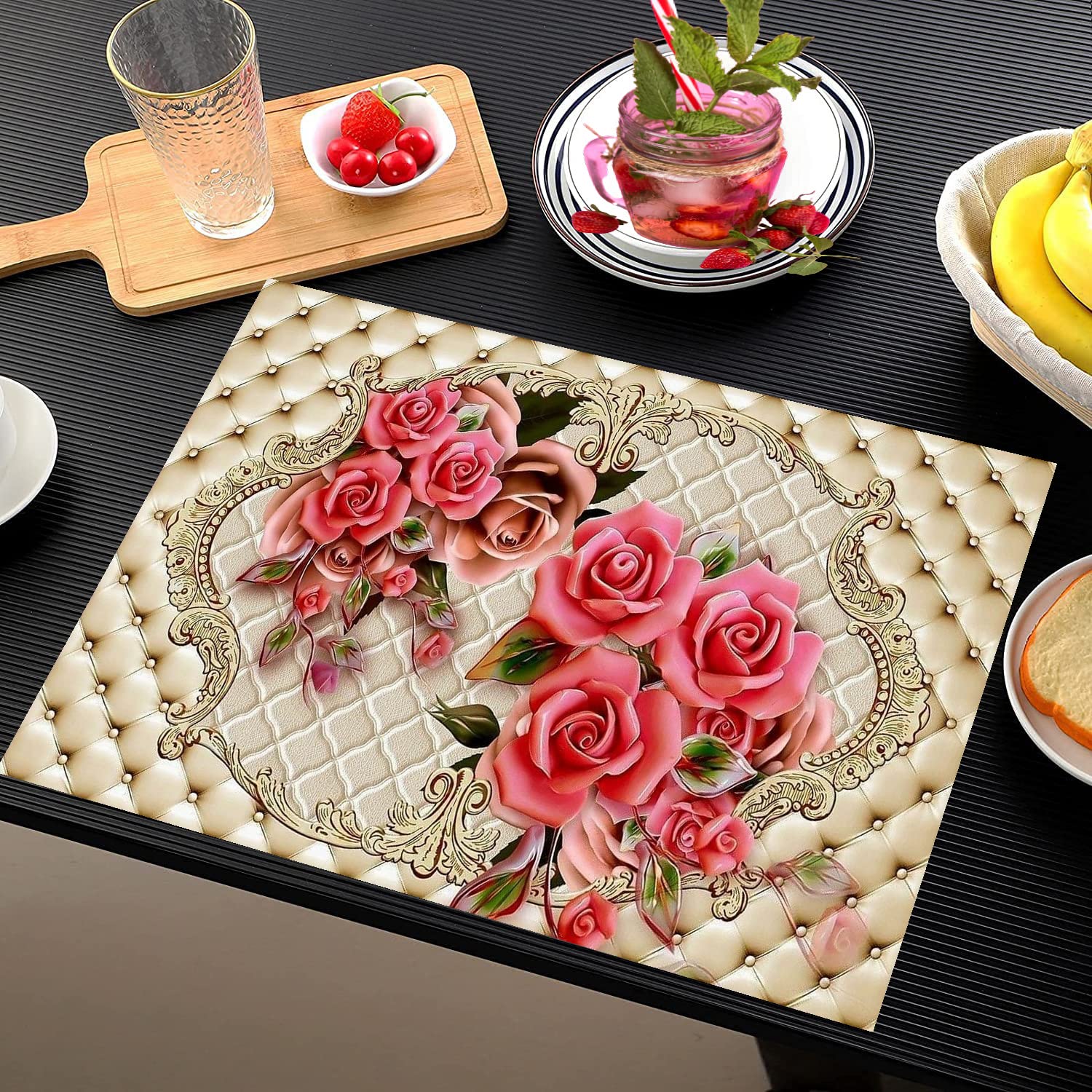 REVEXO Placemats Set of 6 Pcs, Heat Resistant, Washable PVC, Placemats for Dining Table, Non-Slip Stain Resistant Kitchen Table Placemats Easy to Clean. REV113-image-17