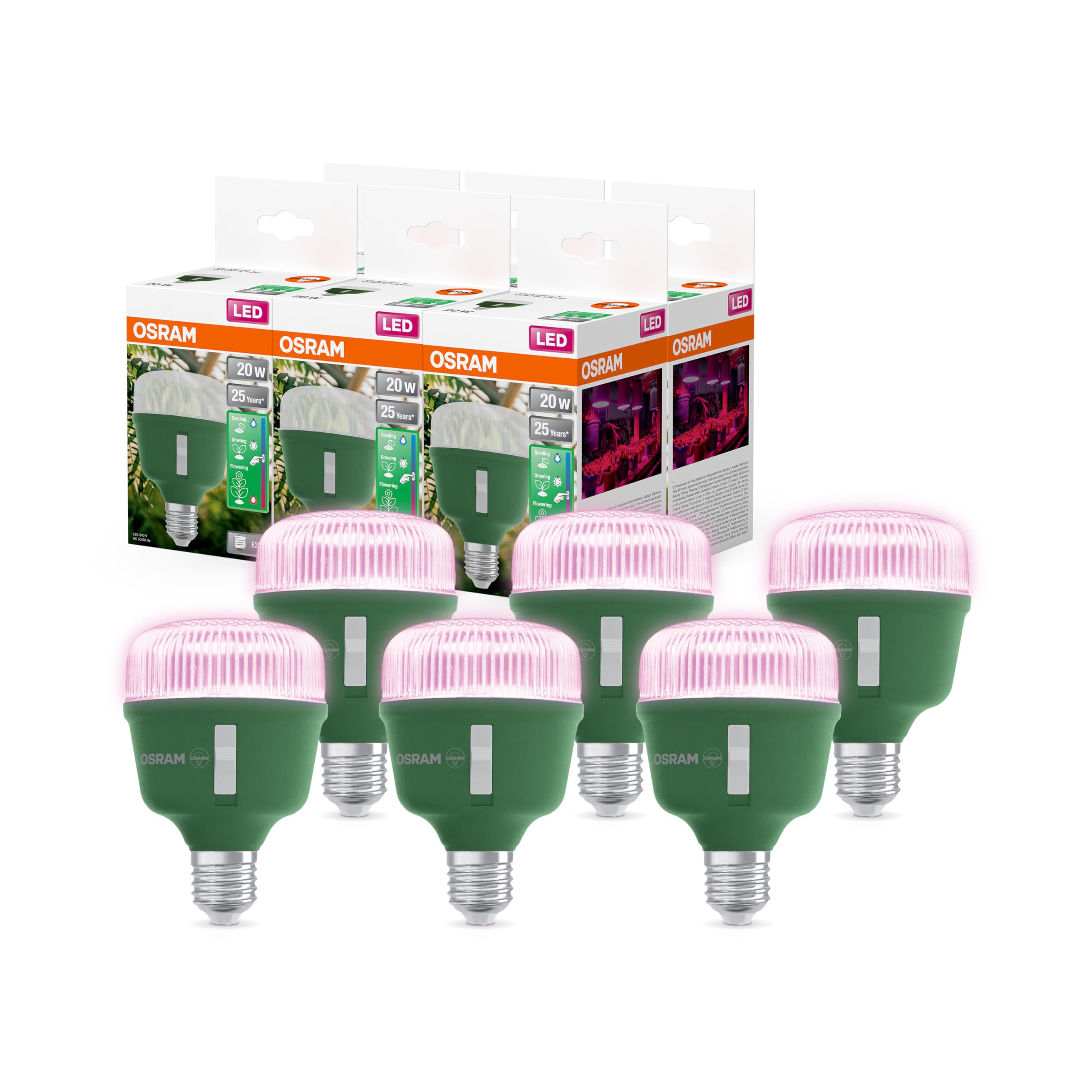 Osram LED Pflanzenlampe Star Grow T80, 20W, E27, Mehrspektrum, für Gemüsepflanzen, Blühpflanzen, passend für Zimmergewächshaus, 6-Pack