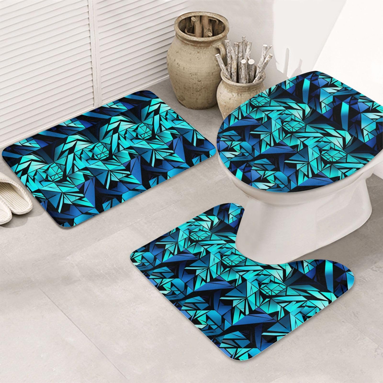 Tapis de salle de bain lot de 3 absorbants et antidérapants à motif géométrique
