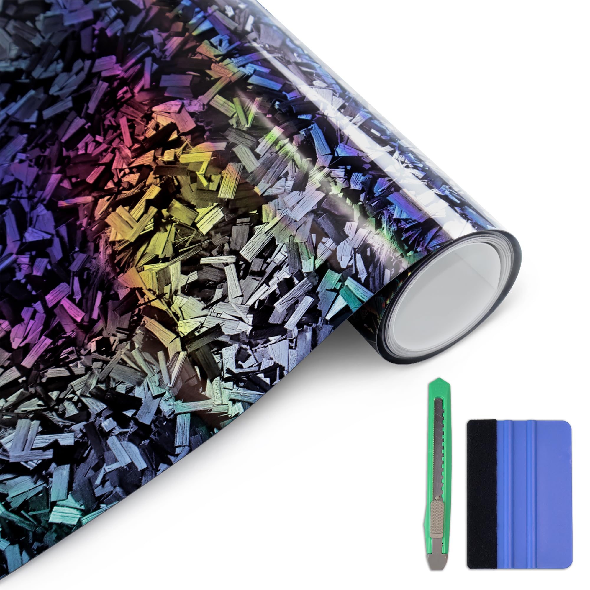Arespark Gloss Forged Carbon Fiber Vinyl Wrap, Car Vinyl Wrap Decal Sticker Film Sheet with Air Release, Contain Installation Tool for Car Auto Morotcycle (1ft x3.5ft, Laser)