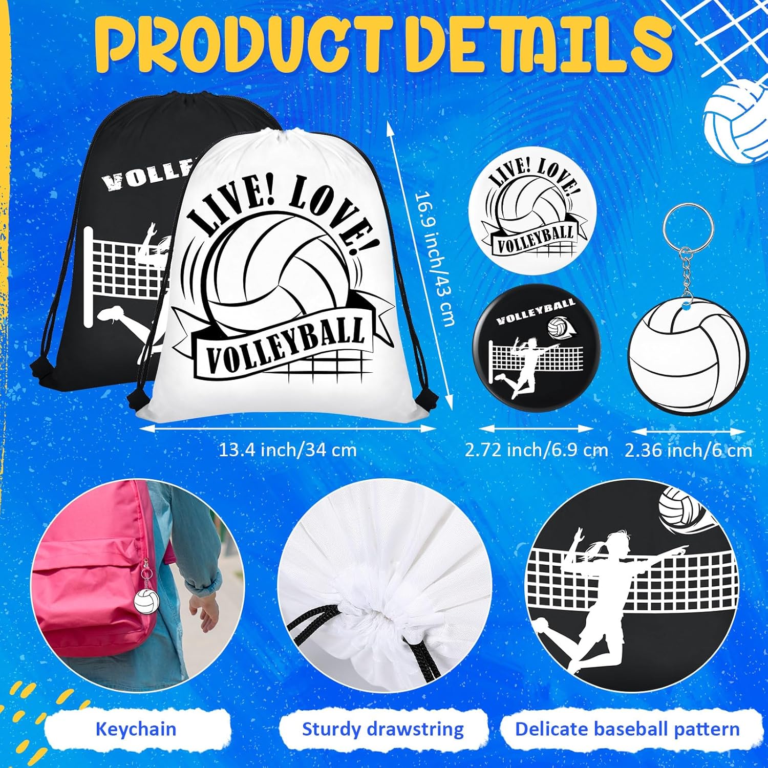 60 Pcs Volleyball Gifts Include Drawstring Bags Socks Keychains Compact Mirrors Volleyball Charm Bracelets Stuff - Image 5