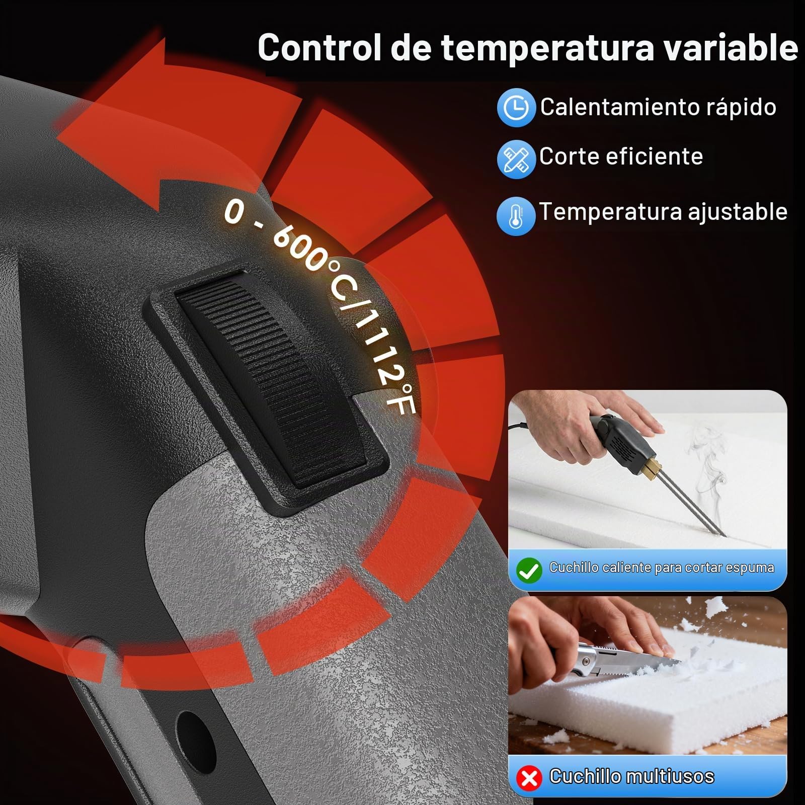 300W Cortador de Poliestireno, 50-600℃, Cortador de Espuma con 5 Cuchillas, Cuchilla Caliente Eléctrico para Poliestireno, EPS, Tablero KT, EVA, Cuerda, Tela, Espuma