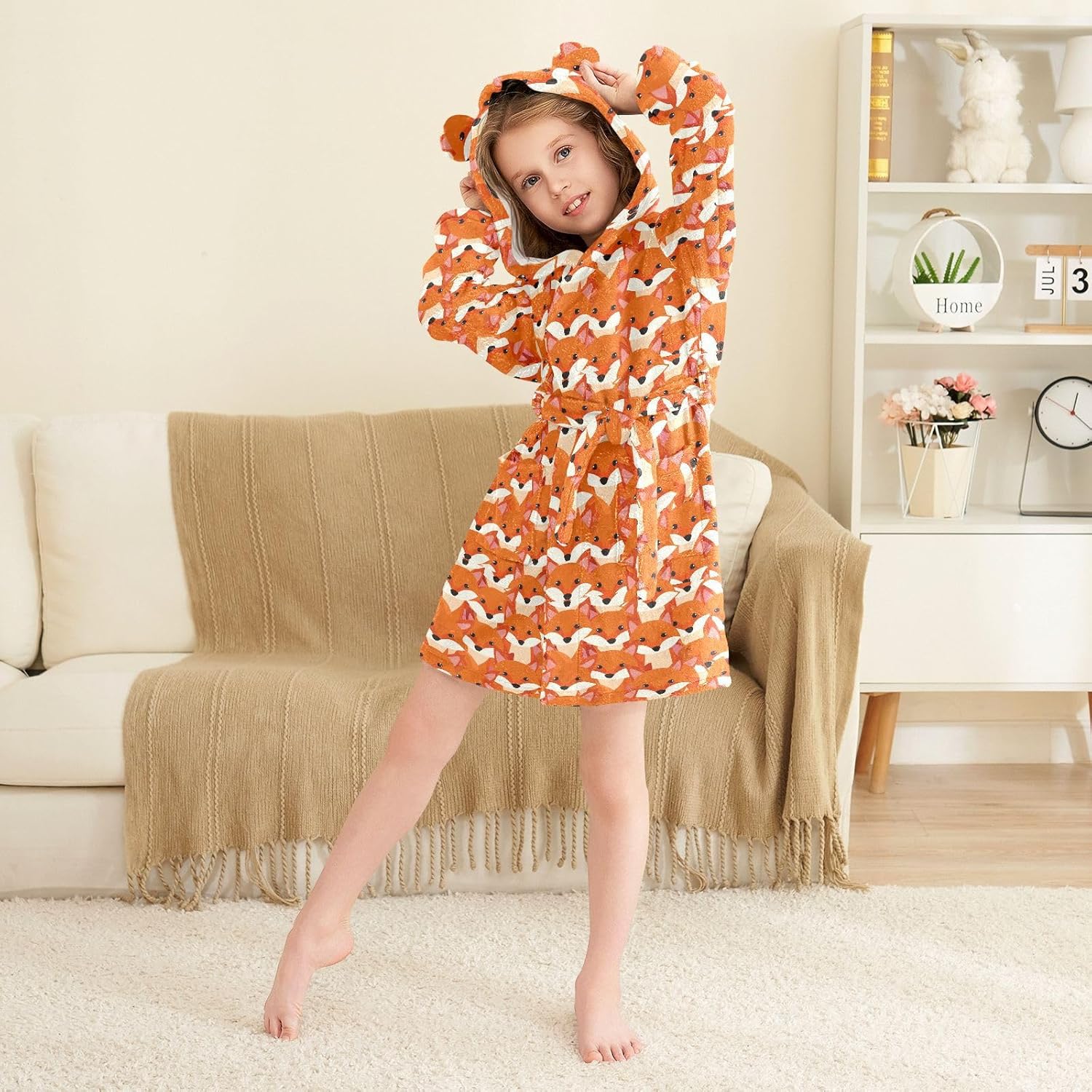 senya Fox Head Toddler Hooded Bathrobe Kids Soft Plush Bath Towel Robes for Boys Girls 2-12 Years