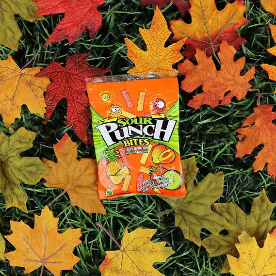 Sour Punch Bites, Tropical Blends, 5oz Bag (12 Pack), Peach, Mango, Pineapple, Orange Kiwi & Strawberry Soft, Chewy Candy