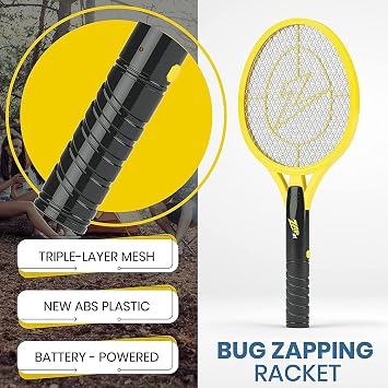 ZAP IT! Electric Fly Swatter Racket - 3,500 Volt Bug Zapper Racket - Battery-Powered Mosquito Zapper with 2 AA Batteries Included -Large-Yellow- Lightweight and Compact for Indoors or Outdoor