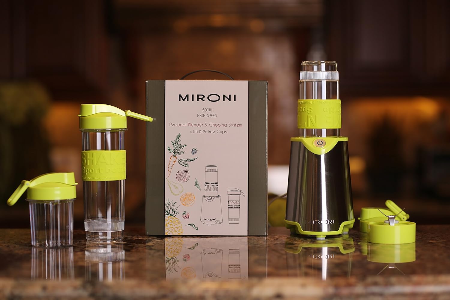 Mironi Personal Smoothie Blender 2-in-1 Single Serve, 500W With 20 Oz Tritan Sports Bottle and Grinder Cup for Juices, Shakes, Smoothies and More