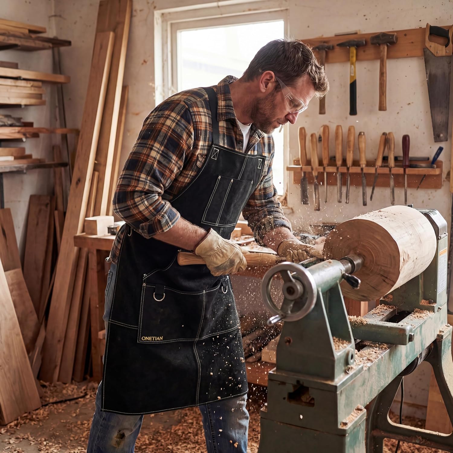 Leather Welding Apron with Soft Lining, Multi Pockets - Heat and Flame Resistant Heavy Duty Work Protection