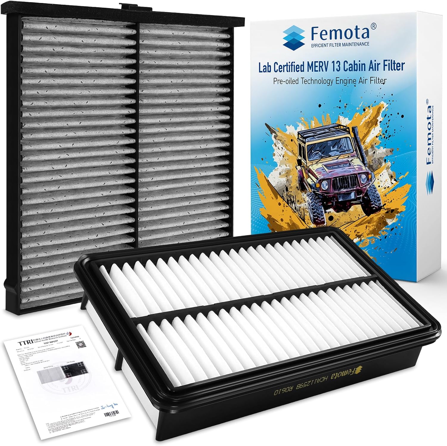 Cabin & Engine Air Filter Kit, CF11811 & CA11259, Lab Certified MERV 13, Pre-oiled, 2pcs, Specific for Mazda 3 (14-18), Mazda 6 (14-21), CX-5 (13-23)
