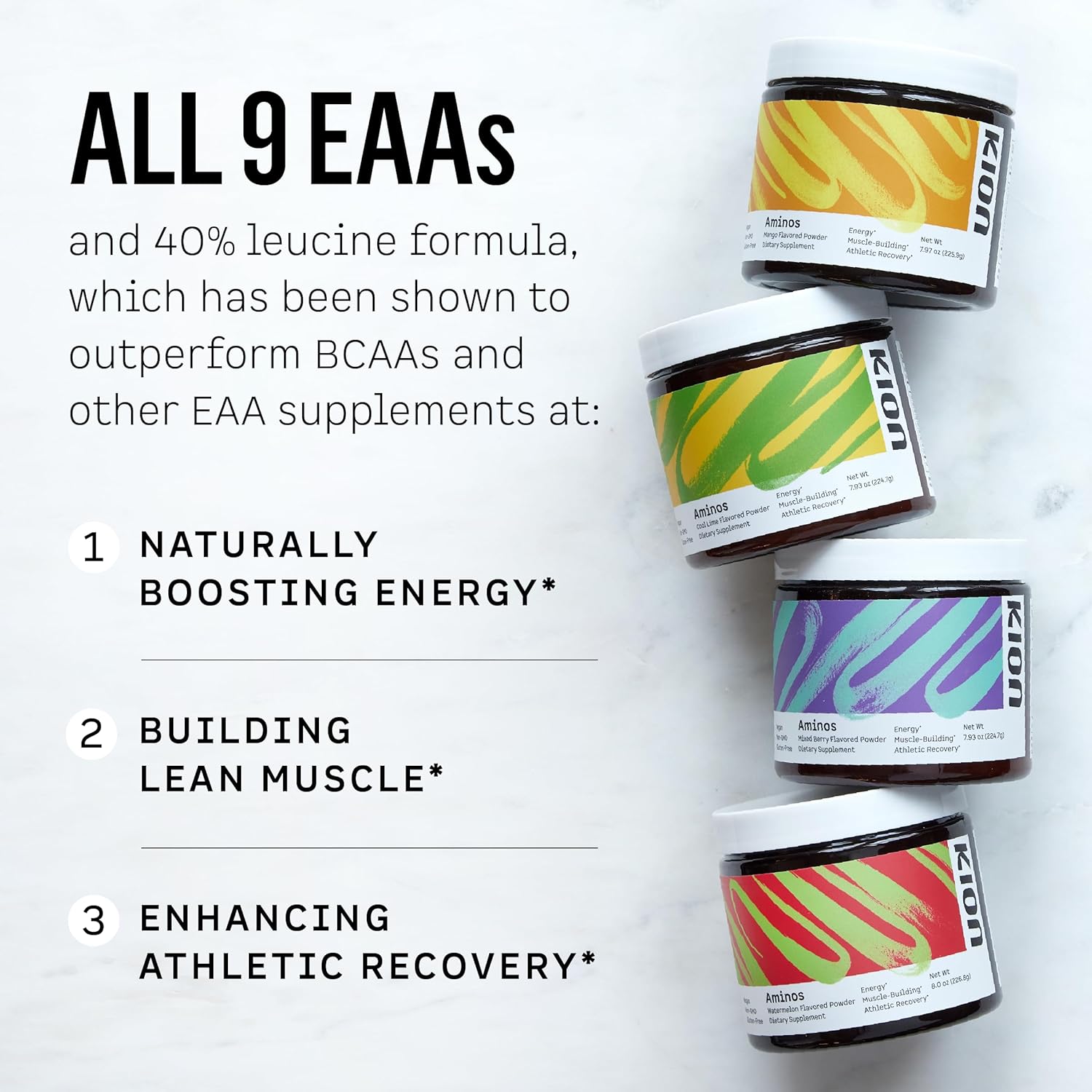 Kion Aminos Essential Amino Acids Powder - Essential Amino Acids Supplement for Muscle Recovery, Essential Amino Energy, EAAs Amino Acids Powder, BCAA EAA, BCAAs Amino Acids - 30 Servings, Watermelon