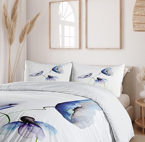 Miniatura 6 de Ambesonne Juego de funda de edredón de flores de acuarela, imagen de composición simple de amapolas abstractas, juego de ropa de cama decorativo de