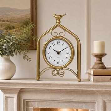 EMAX HOME Silent Desk Clock 9.8", Vintage Metal Frame Mantel Clock