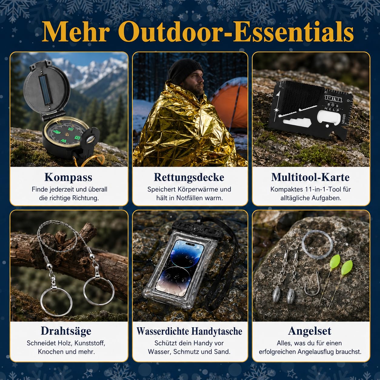 Calendario de Adviento para hombres 2026-24 días, kit de supervivencia y gadgets al aire libre, juego de supervivencia de cuenta atrás de Navidad para camping y senderismo, regalo para papá
