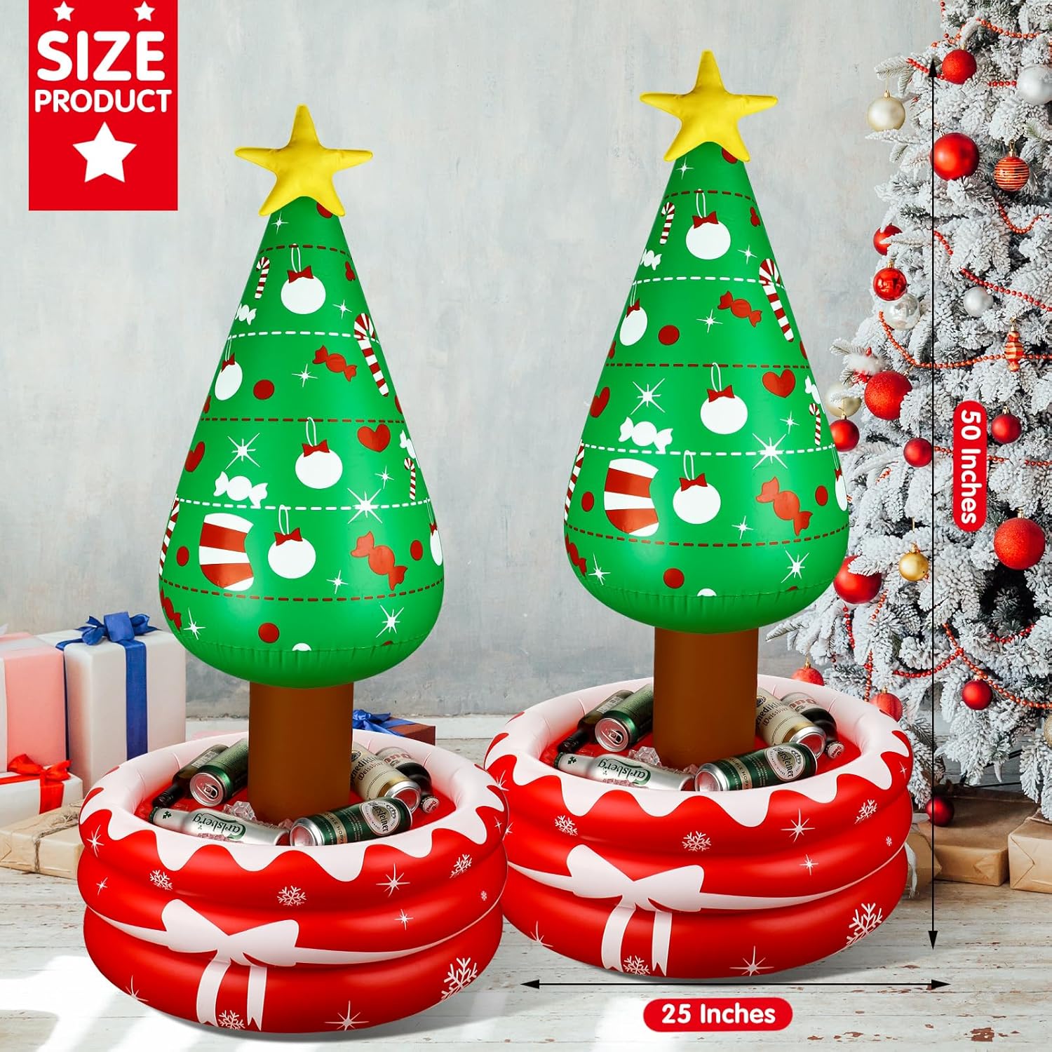 Jetec 2 Pack 4. 17 ft Christmas in July Inflatable Tree Outdoor Decoration Blow up Christmas Tree Cooler Beverage Drinking Cooler Star Treetop Container for Summer Pool Party Indoor Home Garden Lawn