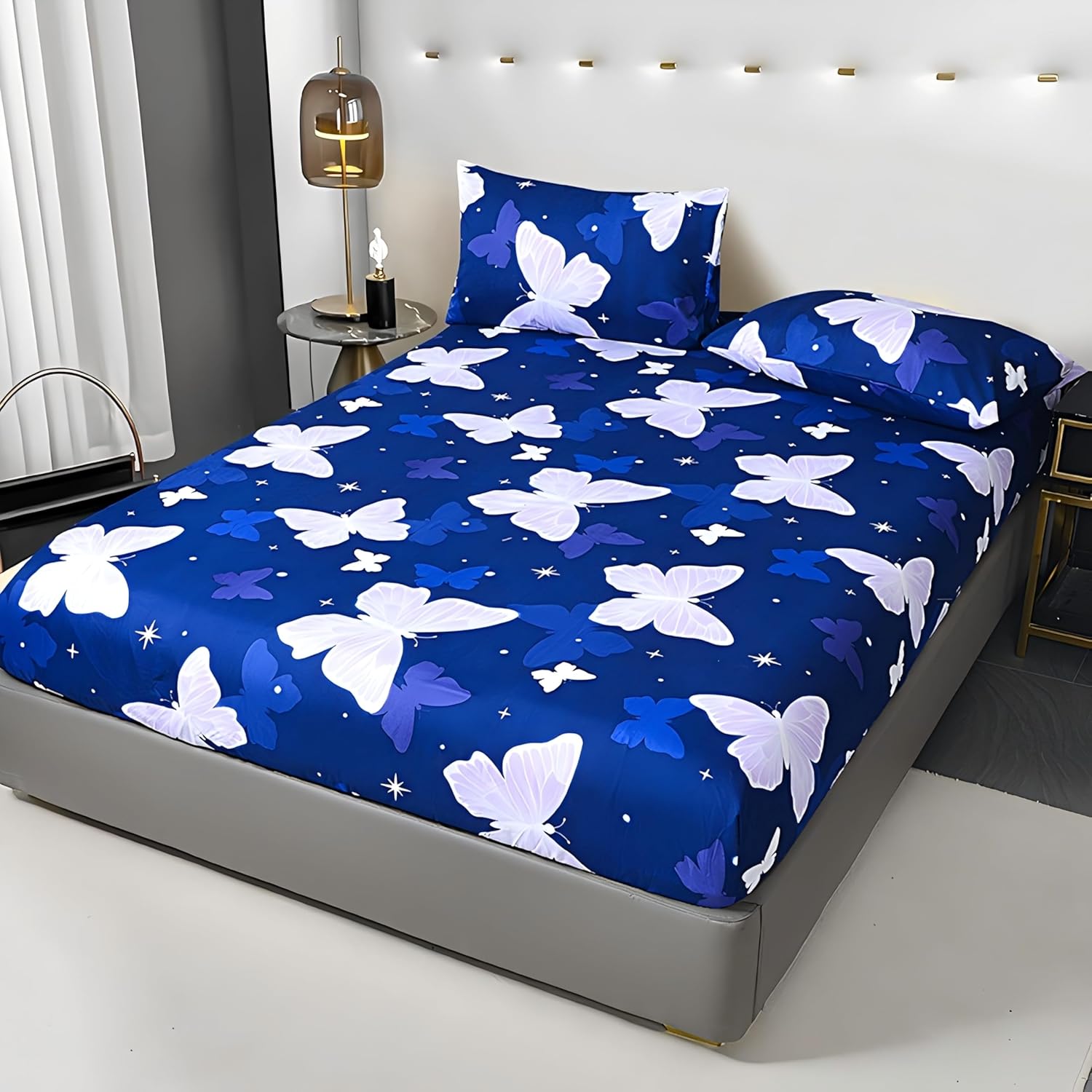 5-Piece Oversized Bedspread Set - Jacquard Matelassé Coverlet with Sham, Reversible Floral Damask Pattern, Scalloped Edge (Alaskan King, White/Blue) (Queen, Blue)