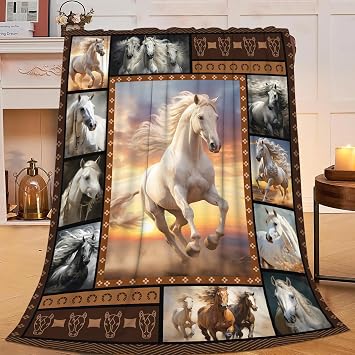 Horse Blanket Horses Throw Blanket Gifts for Kids Girls Boys Adults Women Men Super Soft Cozy Plush Fluffy Fuzzy Fleece Blanket Decor 40X50