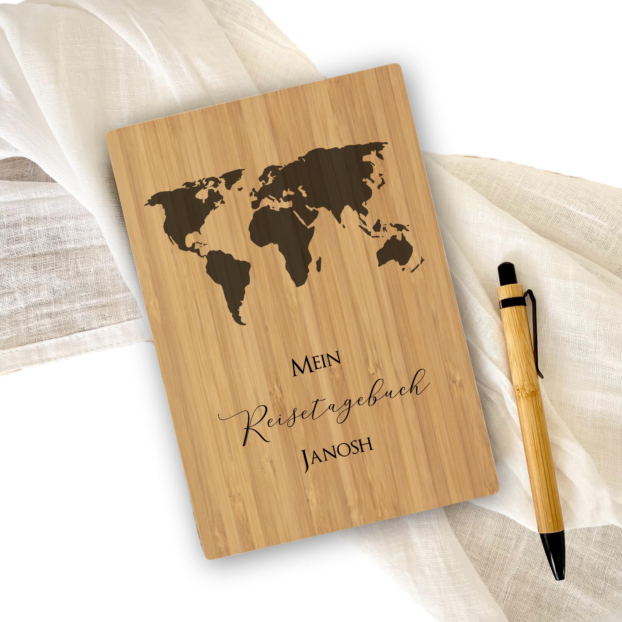 Manufaktur Liebevoll | Notizbuch mit Namen und Motiv I Personalisiertes Buch aus Bambus mit Kugelschreiber I Persönliche Geschenkidee I Format fast A5 liniert (Kämpfer)