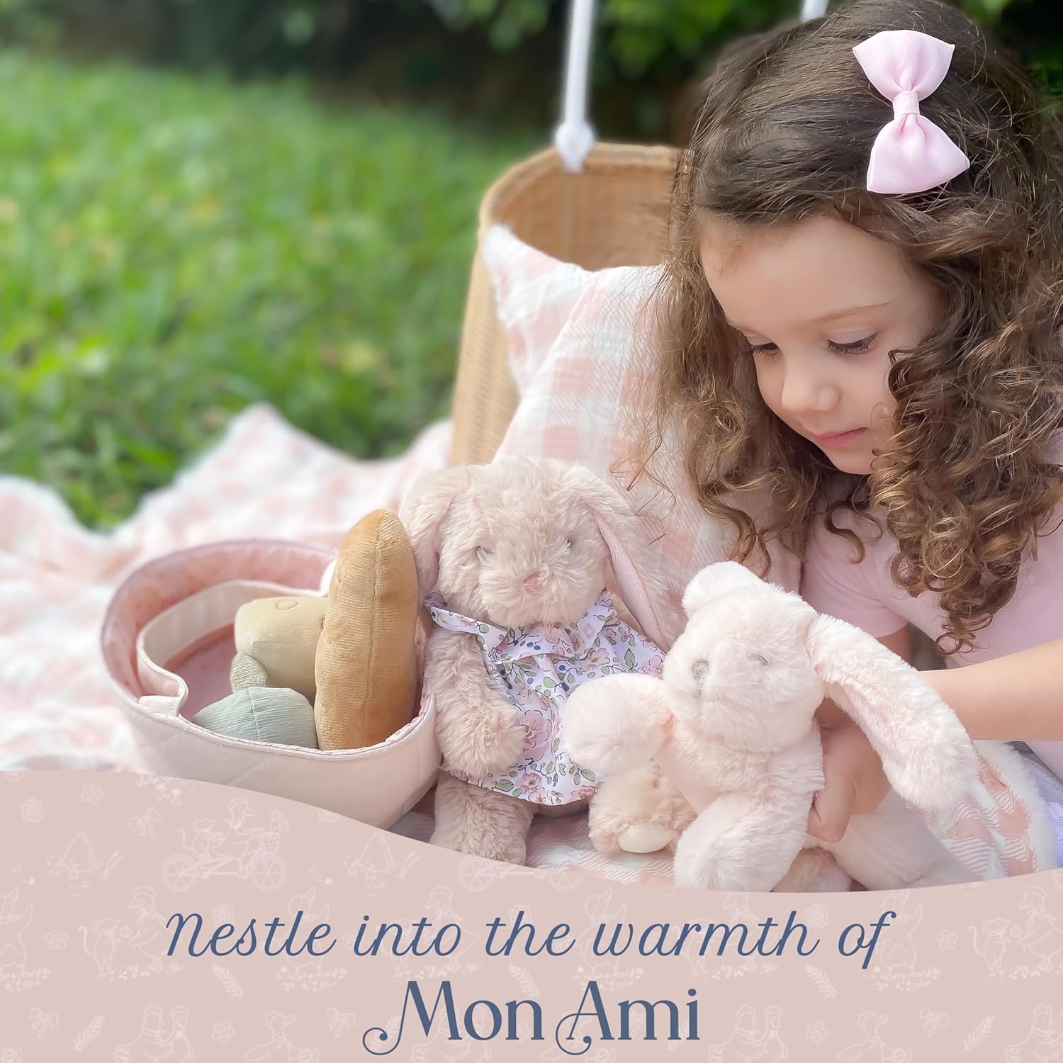 MON AMI Button Bunny Plush Set | 3-Piece Rabbit Stuffed Animals, 7” Each | Soft Bedtime Plushies for Babies & Toddlers - Image 4