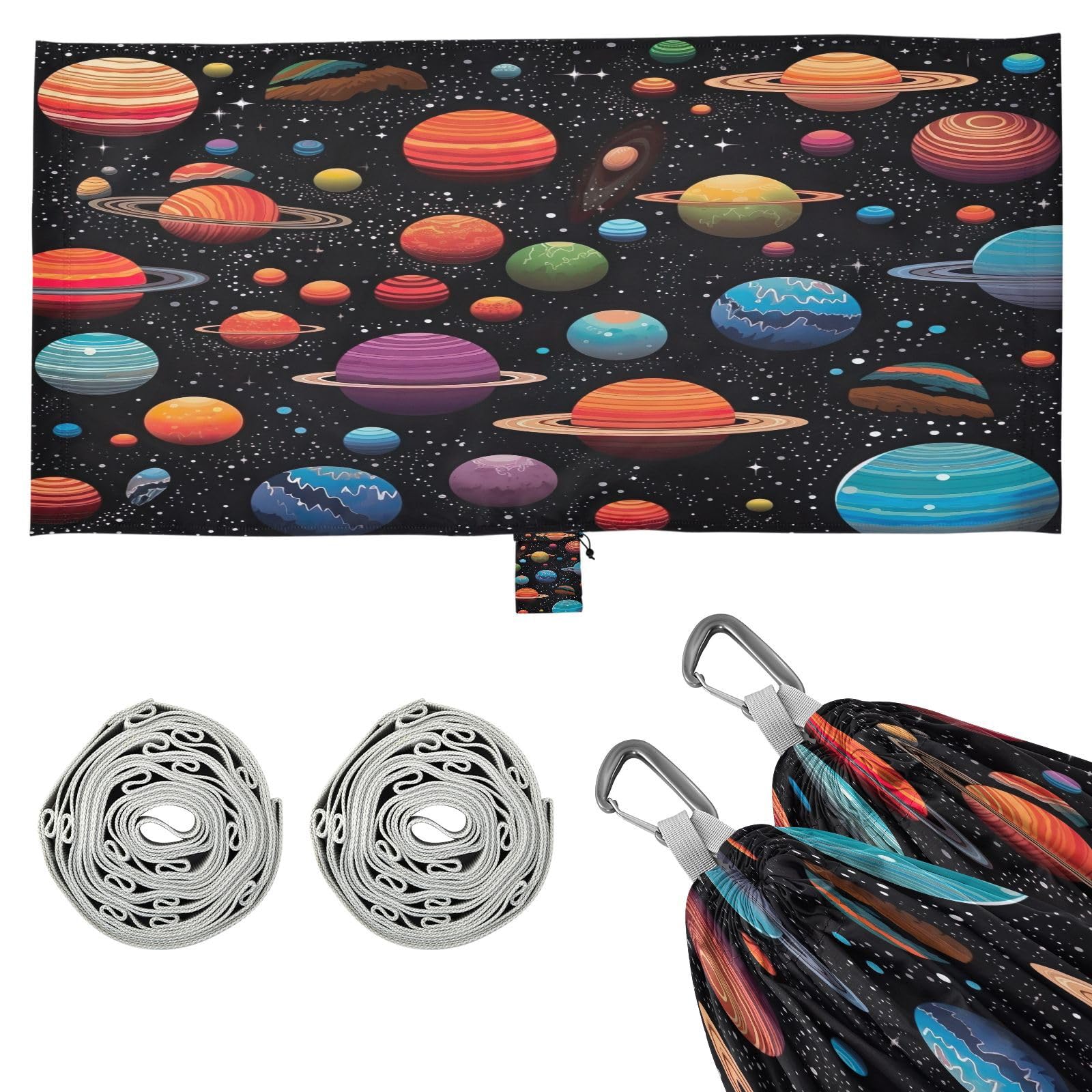 ATTX Galaxy Planets Camping Hammock - Lightweight & Portable Hammocks, Heavy Duty 330lbs Capacity for Indoor, Hiking, Backpacking, Travel, Backyard, Beach#256