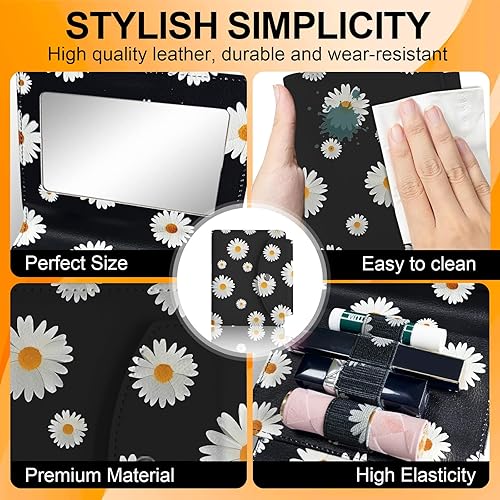 Miniatura 3 de LAOTANGJIA Estuche para lápiz labial de PU con espejo, con capacidad para 4 lápices labiales largos, organizador de lápices labiales, bolsa de