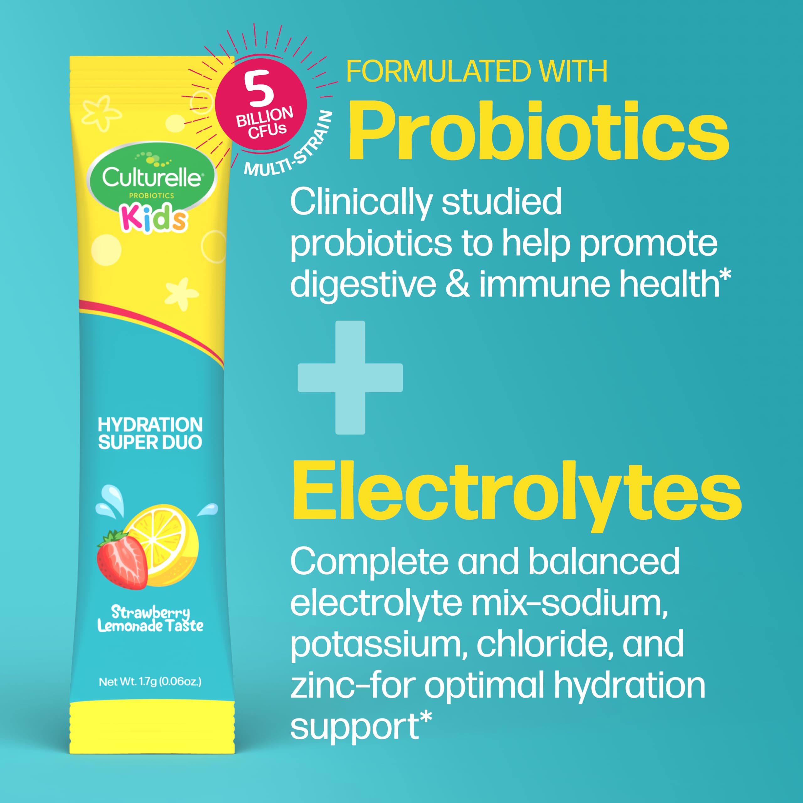 Culturelle Kids Probiotics + Electrolytes, Strawberry Lemonade, 30 Packets — Amazon image 5