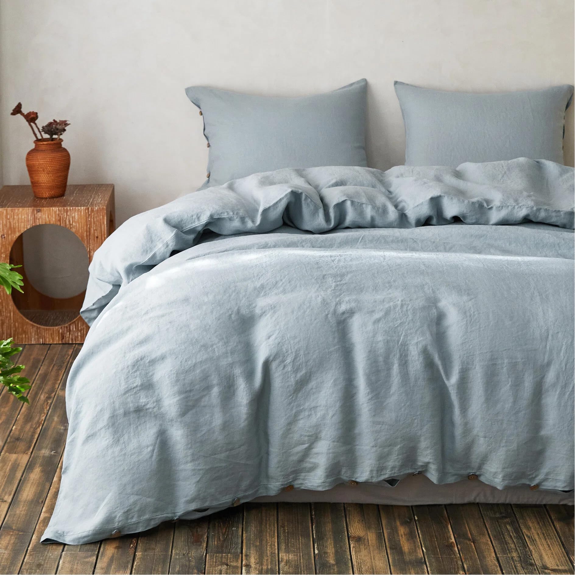 Simple&Opulence 100% Linen Duvet Cover Set, Dusty Blue