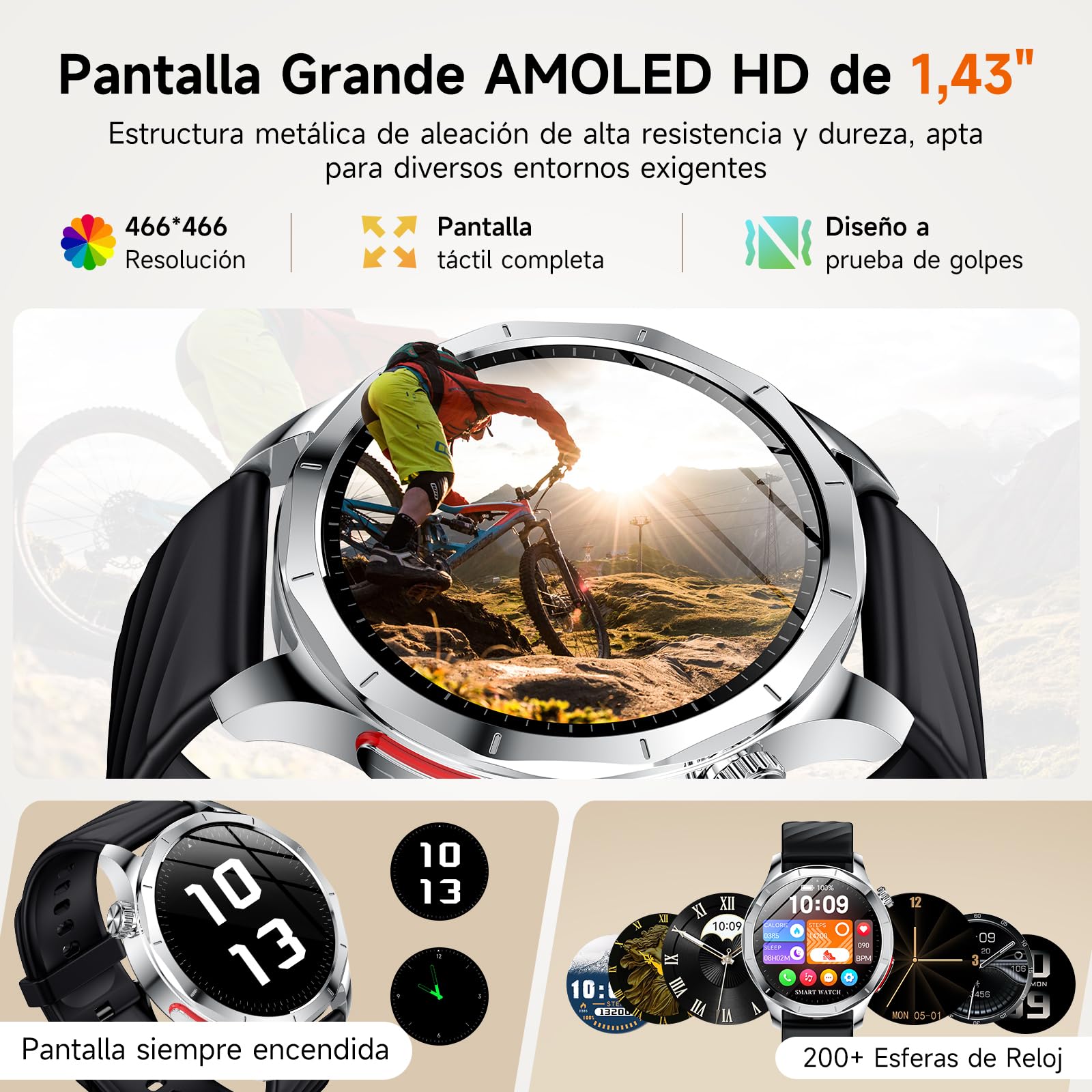 2026 Nuevo ECG Reloj Inteligente Hombre con HRV/BMI, 1.43“ AMOLED Smartwatch con 24H Pulsómetro SpO2 Monitor de Sueño, Pulsera Actividad para Android iOS