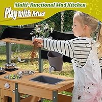 Vista 3 de ROBOTIME Cocina de barro con carretilla para niños, juegos de herramientas de jardinería, juguete de juego para niños pequeños, cocina de juego