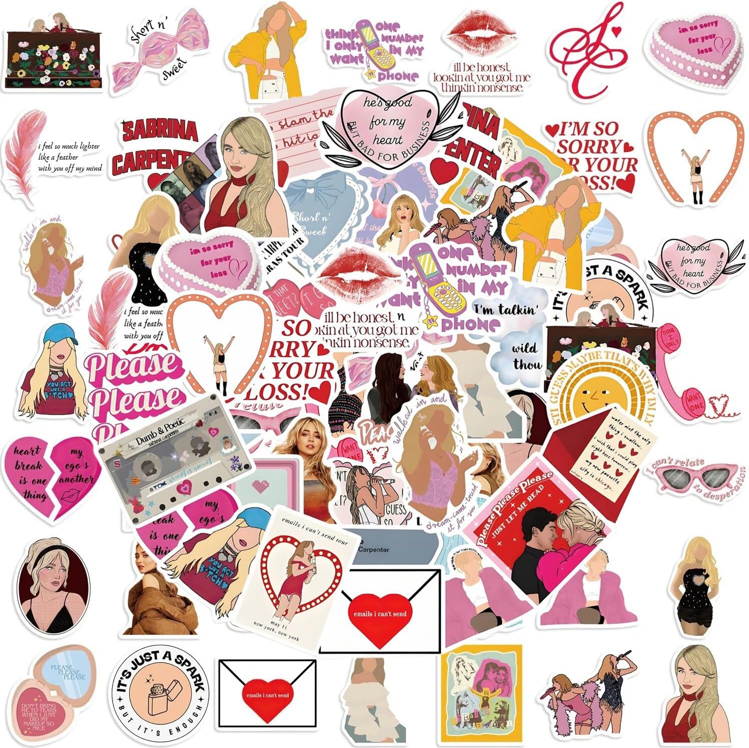 100PCS Sabrina Carpenter Stickers Pack, Waterproof Vinyl Decals Stickers for Water Bottle, Phone Case, Laptop, Bicycles, Cars, Helmets, Birthday Parties Gift Sabrina Carpenter Merch Christmas