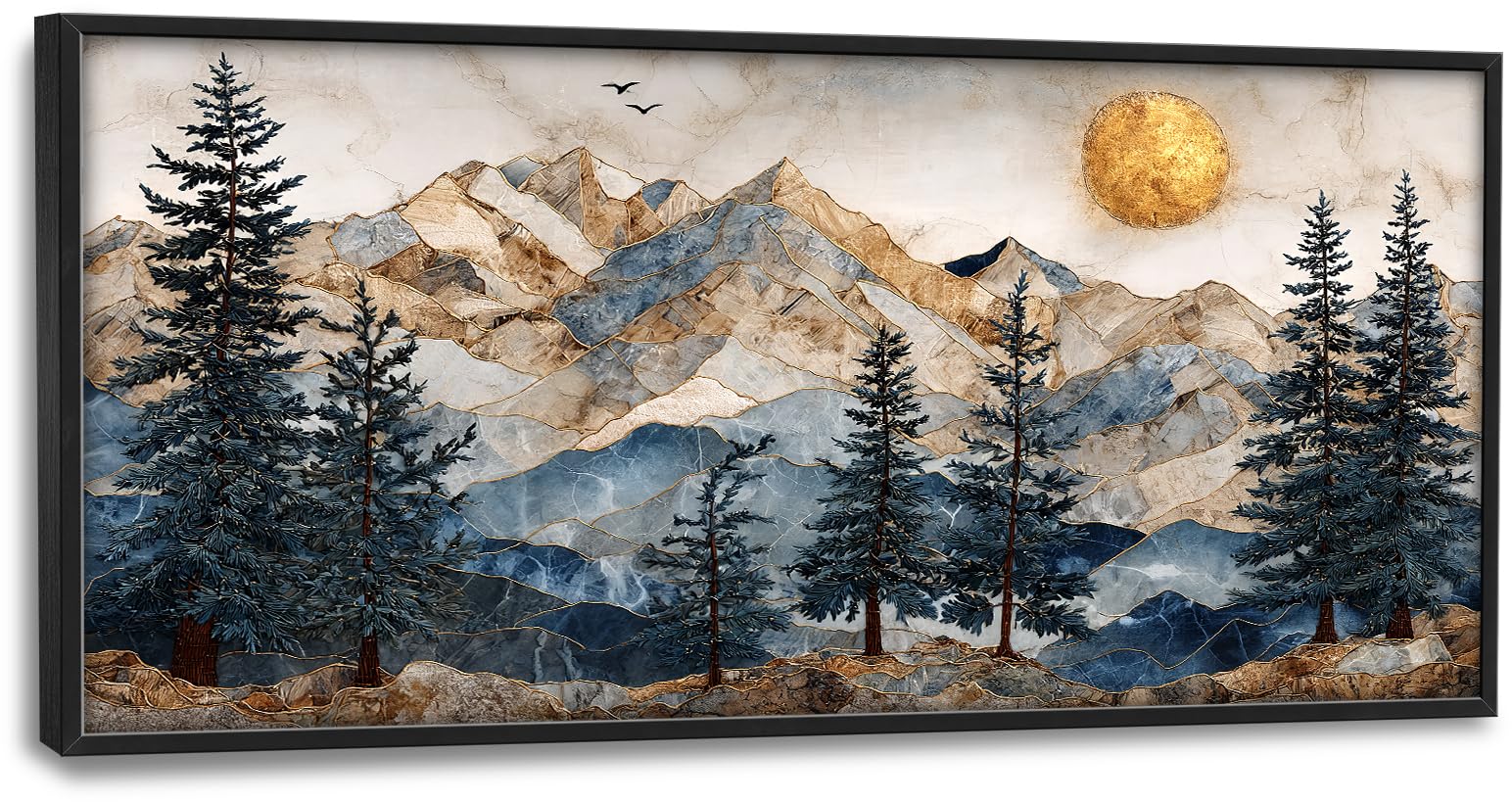 Condition photo showing New/Like New for large wall art for living room big mountain wall decor vintage mountain framed canvas artwork painting prints forest nature wilderness picture decoration for dining room office bedroom gifts 30" x 60"