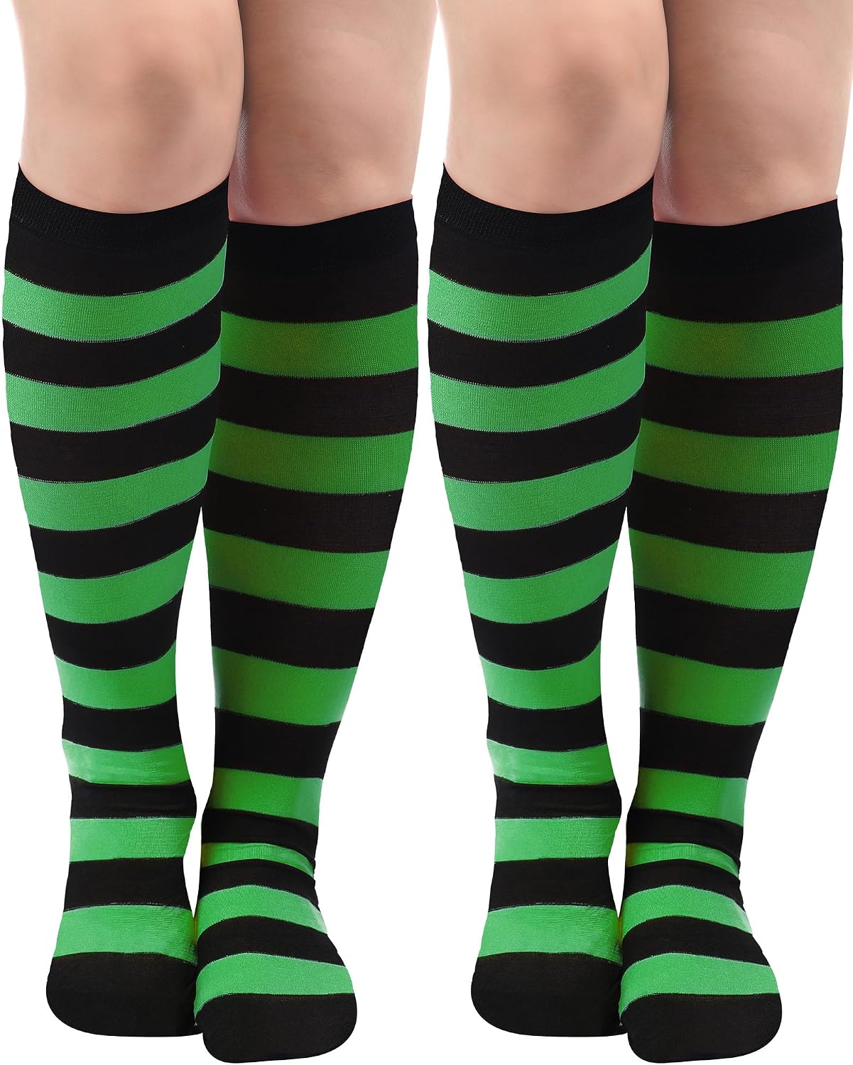 SATINIOR 2 Pairs Striped Knee High Socks for Women Striped Thigh High Socks Halloween Long Casual Opaque Hosiery