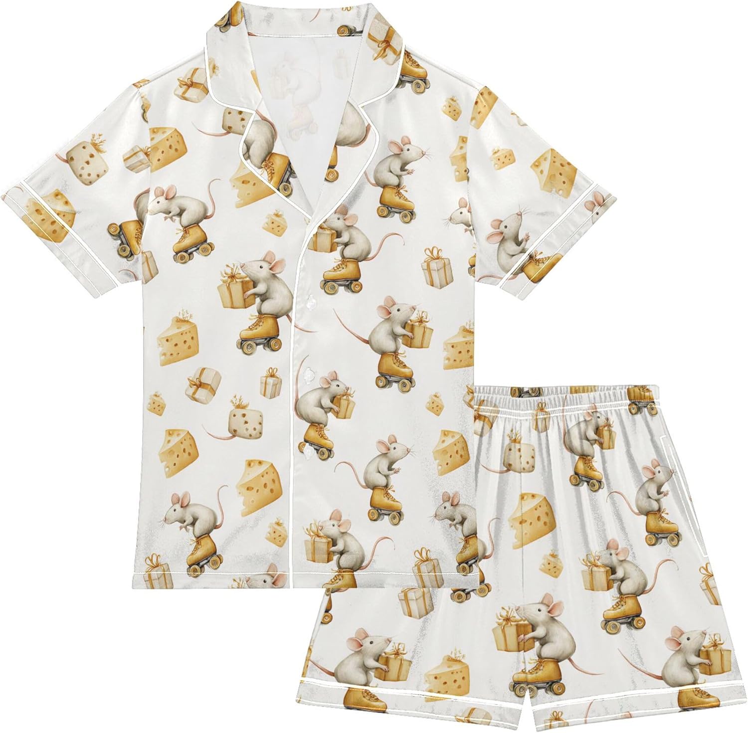Silk Pajama Sets Short Sleeve Pajamas Soft Sleepwear 2 Piece Pjs Set