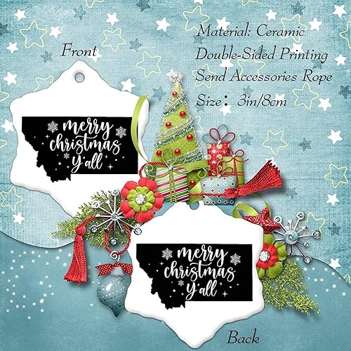 Miniatura 2 de Montana Christmas Tree Ornament Merry Christmas YAll Christmas Tree Decorations USA State Christmas Ceramic Ornament to Dad Mom Grandparents