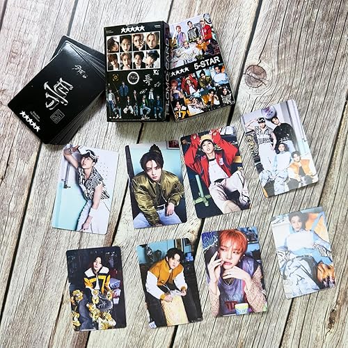 Miniatura 4 de Stray Kids - Paquete de 110 tarjetas fotográficas de 5 estrellas con álbum de camino social, Lomo Cads de regalo para niños y niñas SKZ