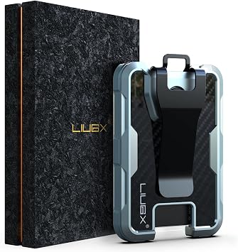 LIUGX Aluminum Badge Holder/Card Holder Wallet with Box, with Carbon Fiber & Metal Clip, Durable ID Card Holder (Holds 4 Cards) for EDC Birthday Christmas - for Men, Dad, Boyfriend, Him