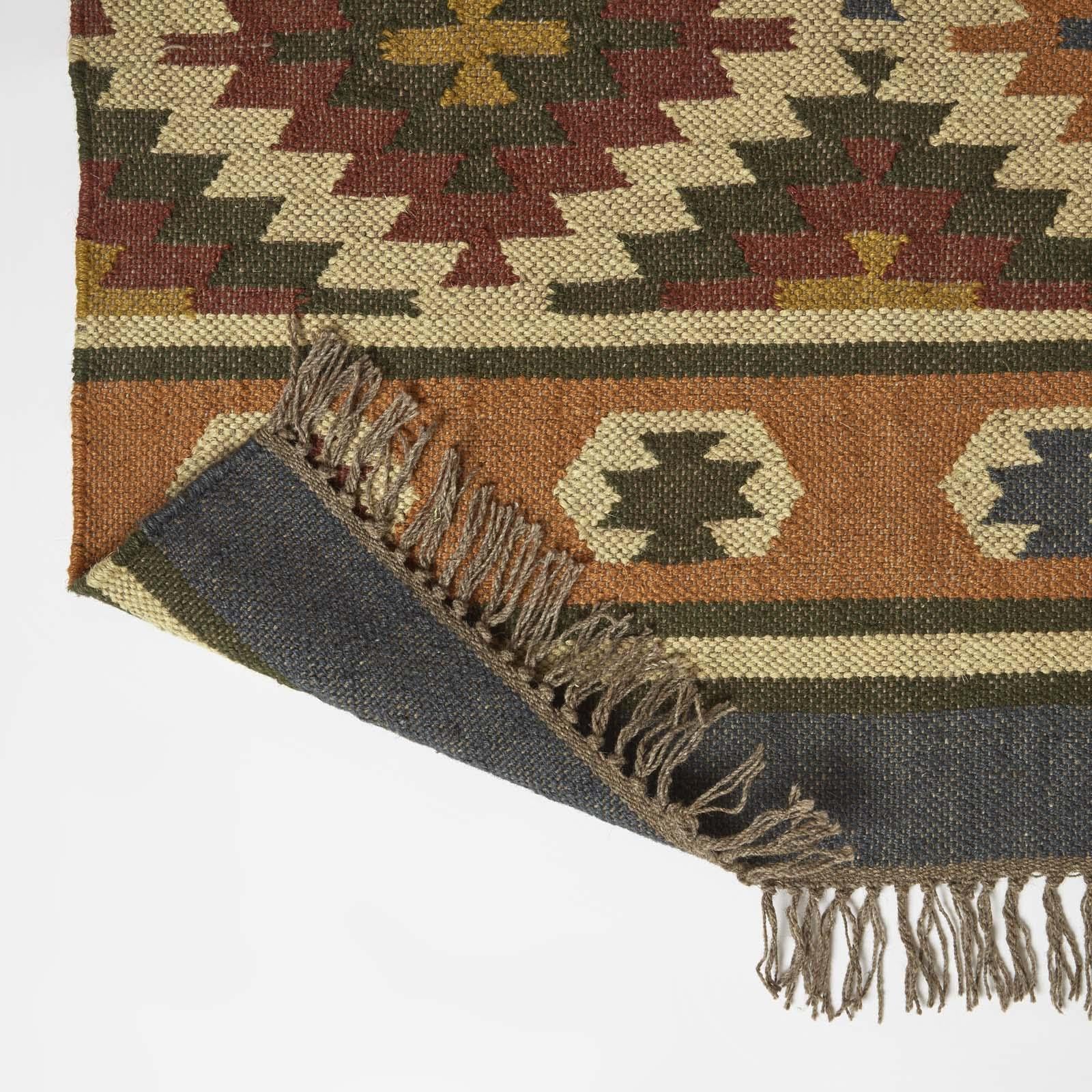 HOMESCAPES Tapis Kilim en Jute et Laine, Tapis Multicolore Lucea, Tapis de Salon Artisanal 160x230 cm