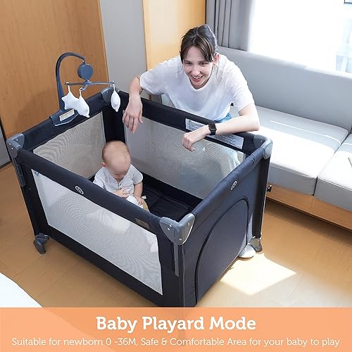 Miniatura 3 de Cama de noche 5 en 1 para bebé, para empacar y jugar con moisés y colchón, cuna portátil con almacenamiento, corral con moisés desde recién nacidos