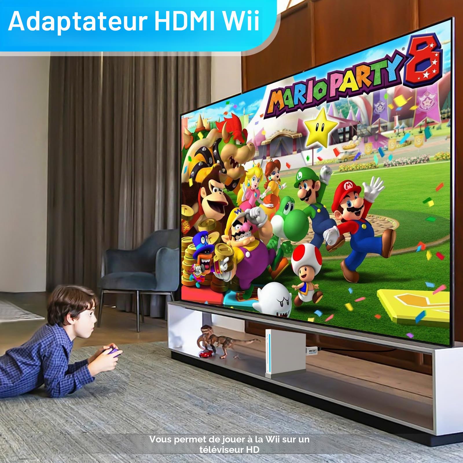 Kit de Câbles Wii 4 en 1 - Adaptateur Secteur AC + Convertisseur Wii vers HDMI + Barre de Capteurs Filaires + Câble AV Composite pour Nintendo Wii